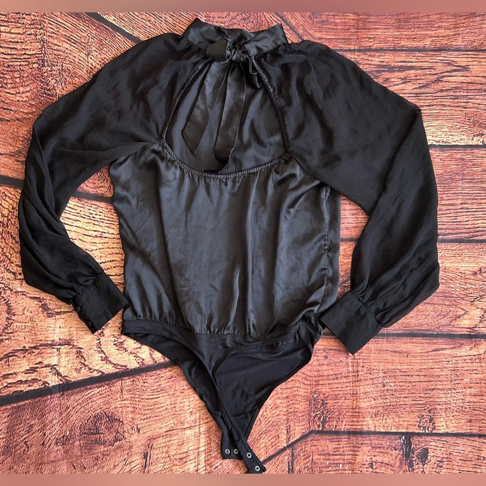 ABERCROMBIE & FITCH Black Silk Bodysuit Size Large - Picture 4 of 10